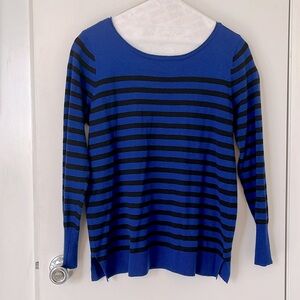 A N A royal blue w black horizontal stripes, long-sleeved boatneck thin sweater